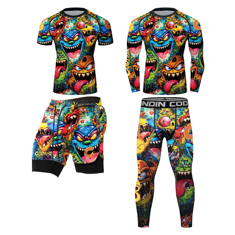 Rash Guard - تيشيرت رجالي ضاغط بطبعة جرافيتي ملونة